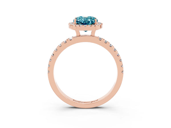 Rose gold Oval Cut Halo Diamond Pave Band with Prong Setting