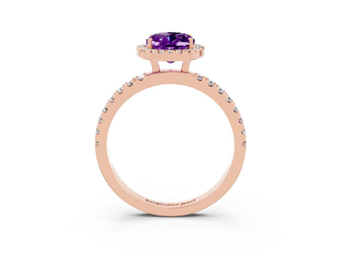 Rose gold Oval Cut Halo Diamond Pave Band with Prong Setting_3