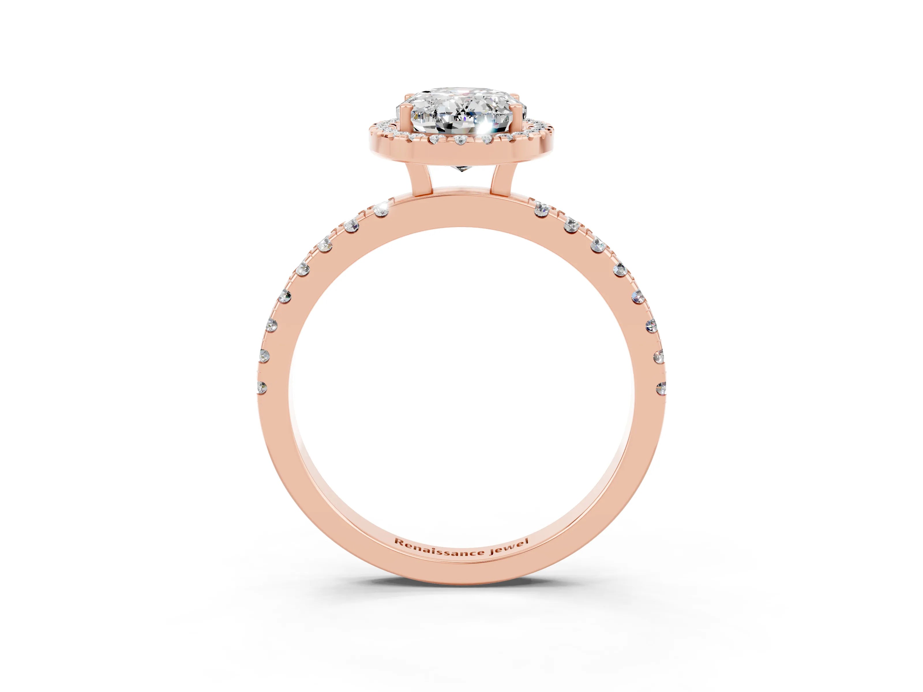 Rose gold Oval Cut Halo Diamond Pave Band with Prong Setting_3