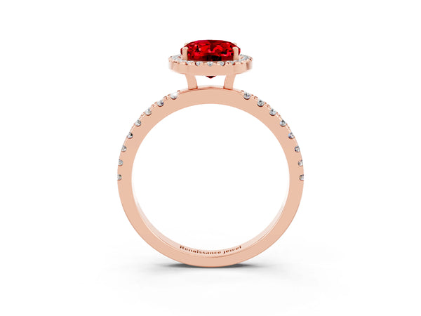 Rose gold Oval Cut Halo Diamond Pave Band with Prong Setting