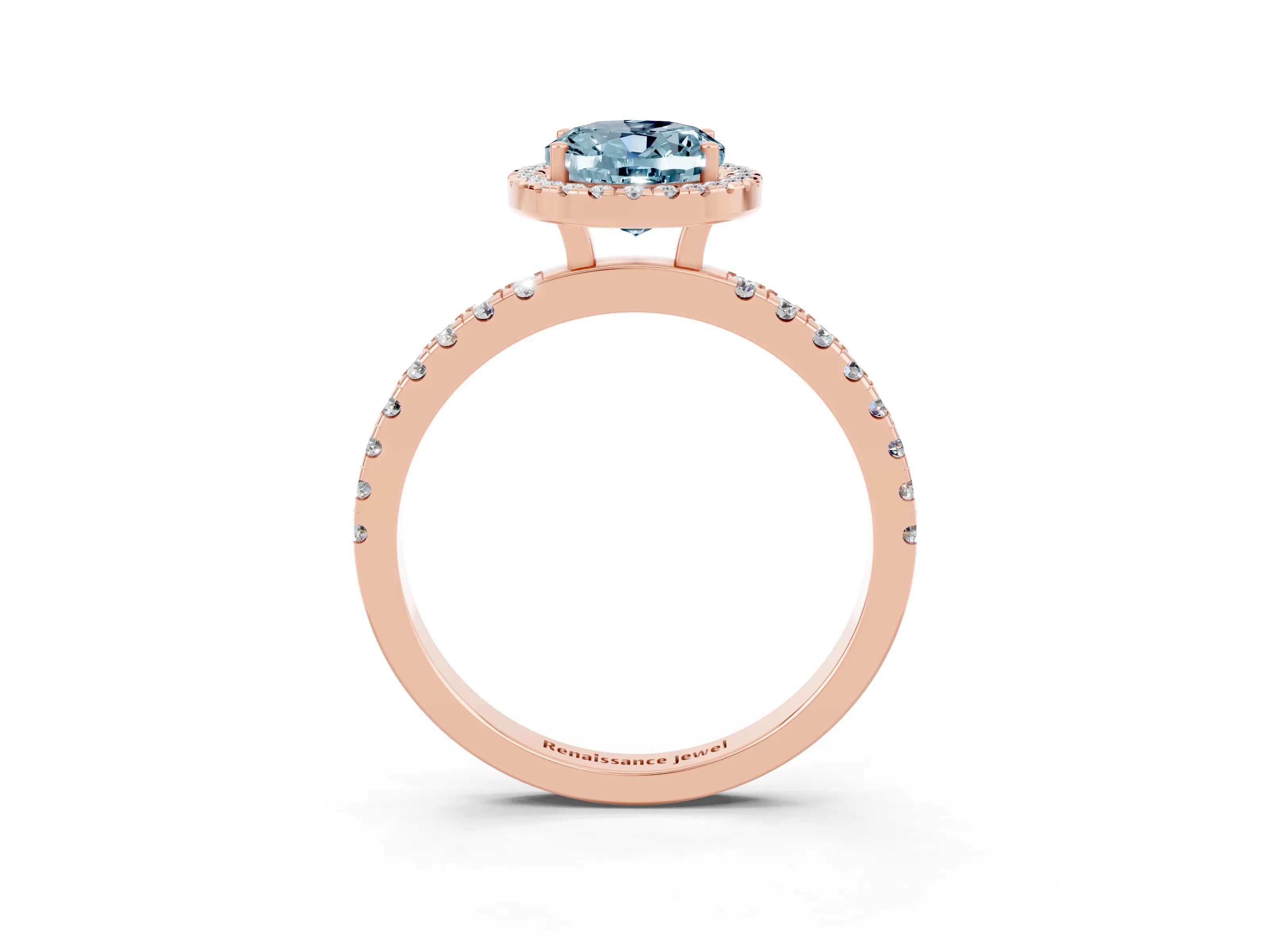 Rose gold Oval Cut Halo Diamond Pave Band with Prong Setting_3