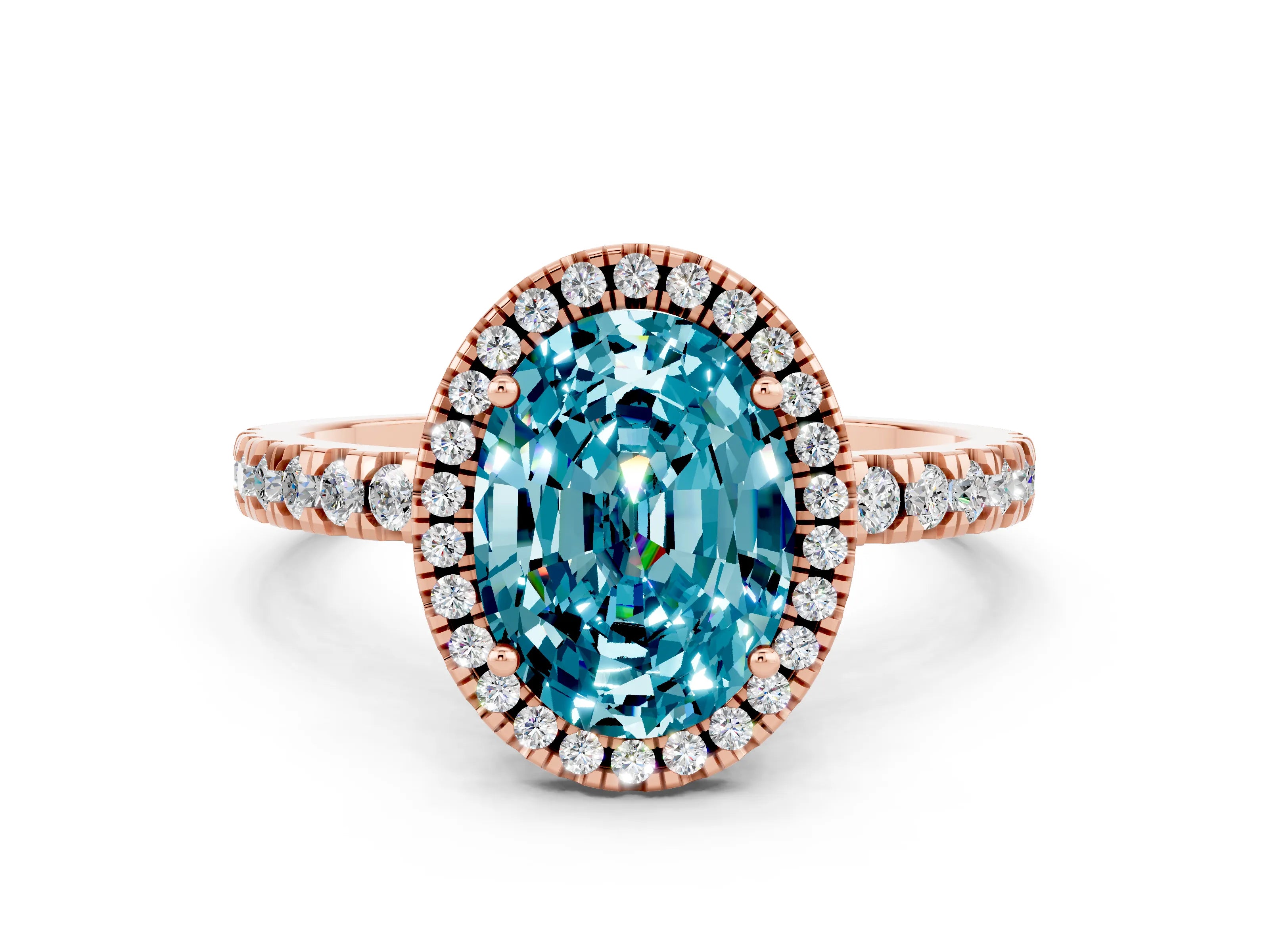 Rose gold Oval Cut Halo Diamond Pave Band with Prong Setting