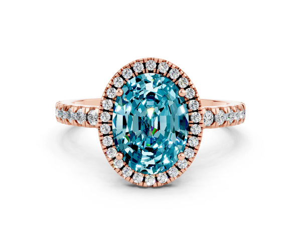 Rose gold Oval Cut Halo Diamond Pave Band with Prong Setting