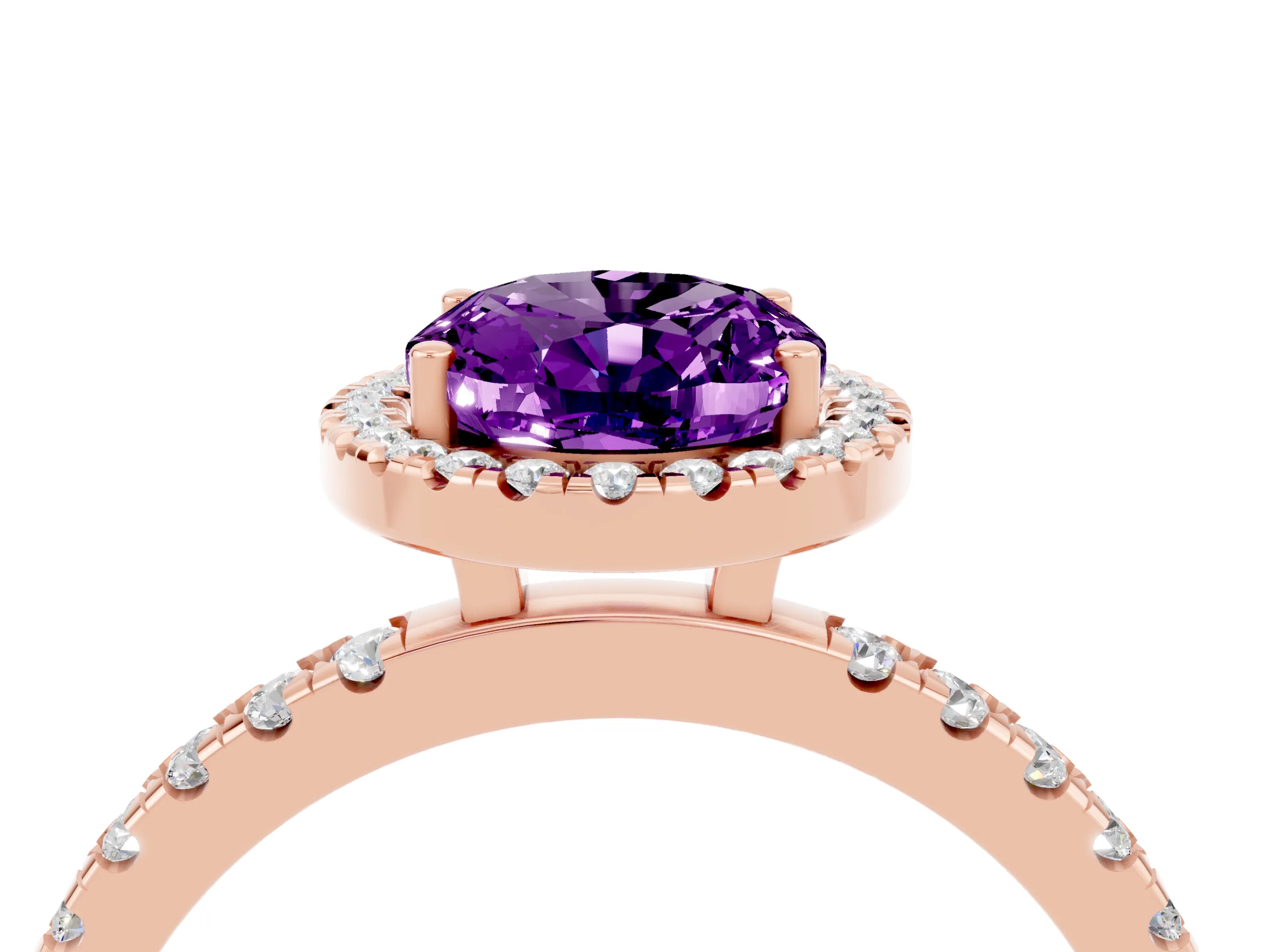 Rose gold Oval Cut Halo Diamond Pave Band with Prong Setting_4