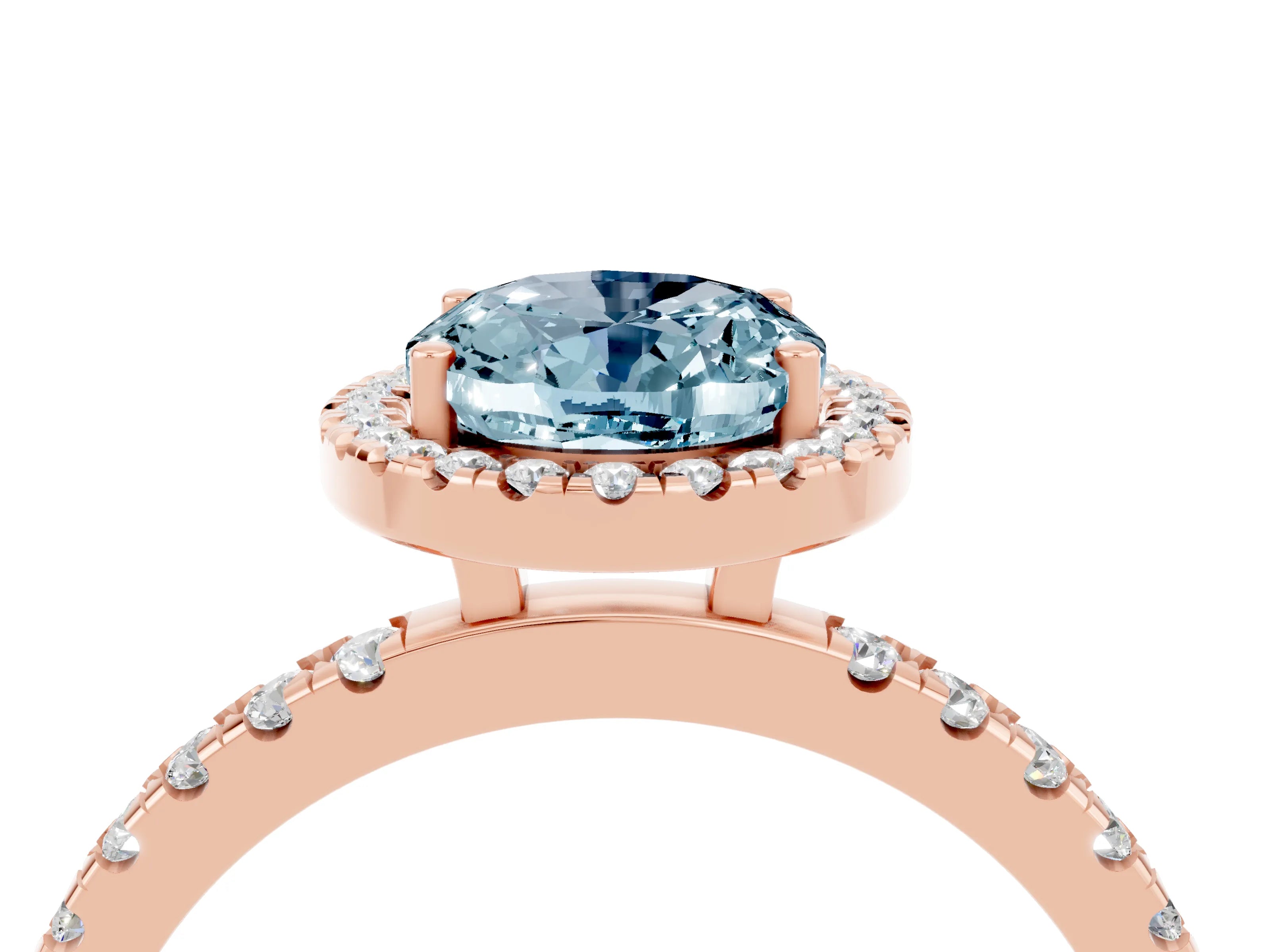 Rose gold Oval Cut Halo Diamond Pave Band with Prong Setting_4