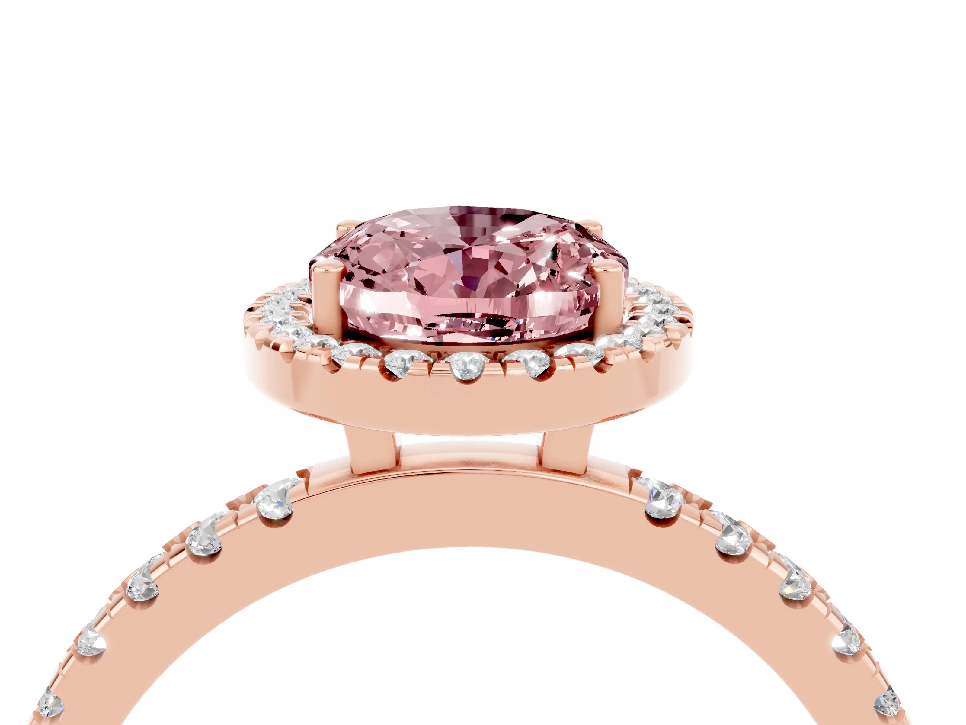 Rose gold Oval Cut Halo Diamond Pave Band with Prong Setting_4