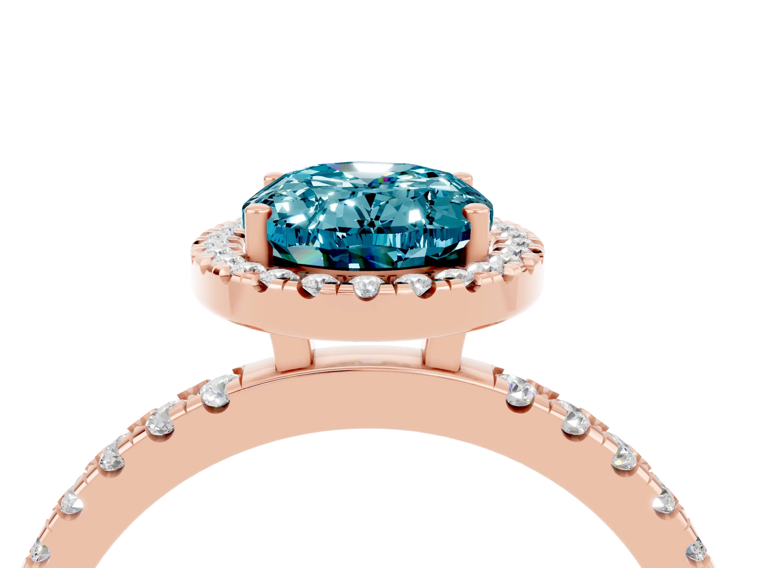 Rose gold Oval Cut Halo Diamond Pave Band with Prong Setting_4