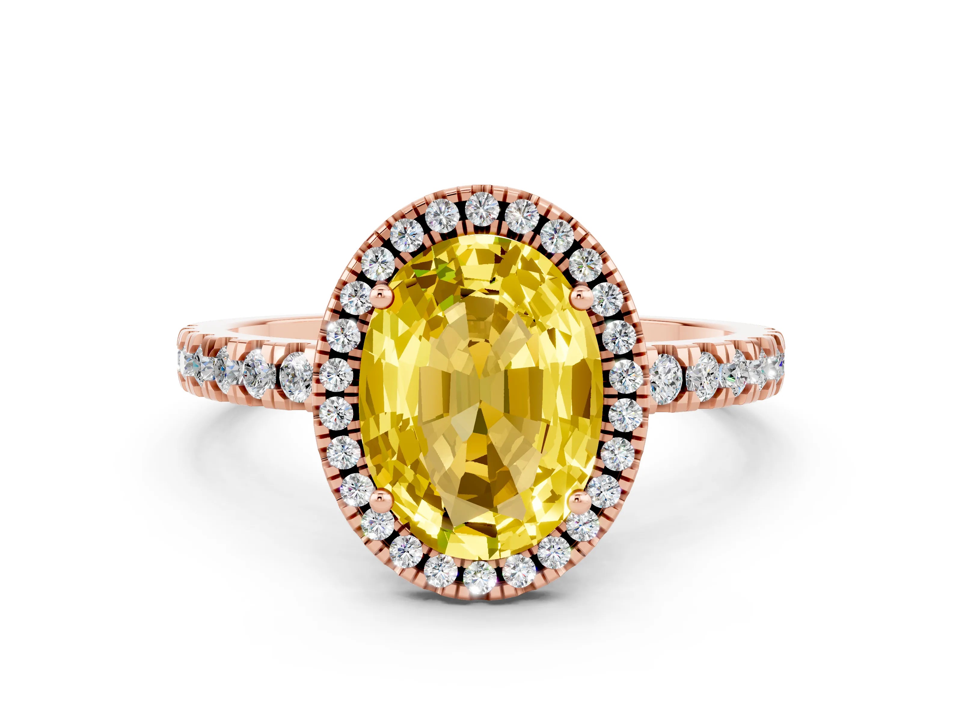 Rose gold Oval Cut Halo Diamond Pave Band with Prong Setting
