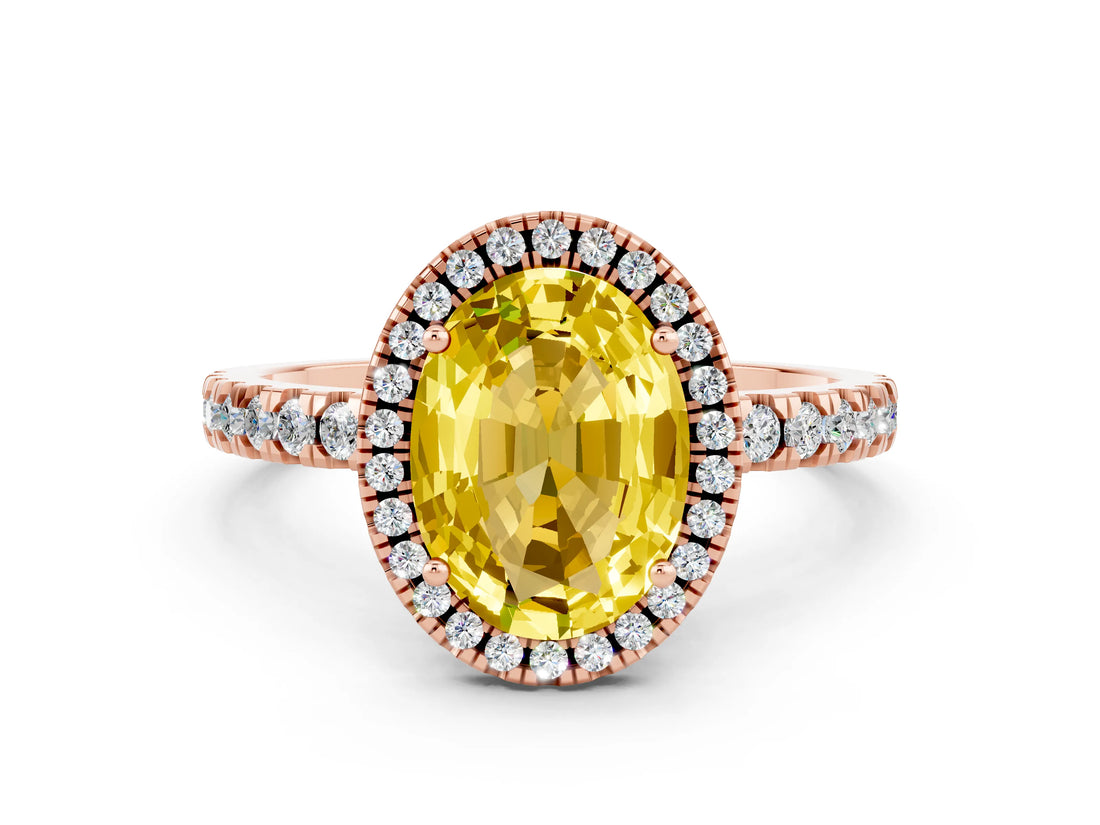Rose gold Oval Cut Halo Diamond Pave Band with Prong Setting