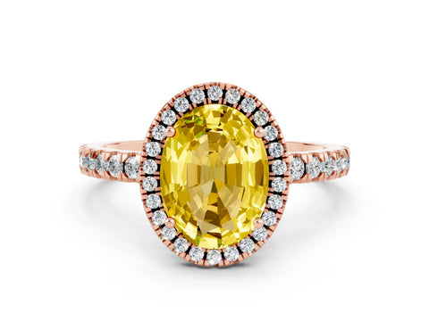 Rose gold Oval Cut Halo Diamond Pave Band with Prong Setting