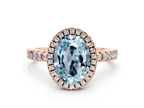 Rose gold Oval Cut Halo Diamond Pave Band with Prong Setting
