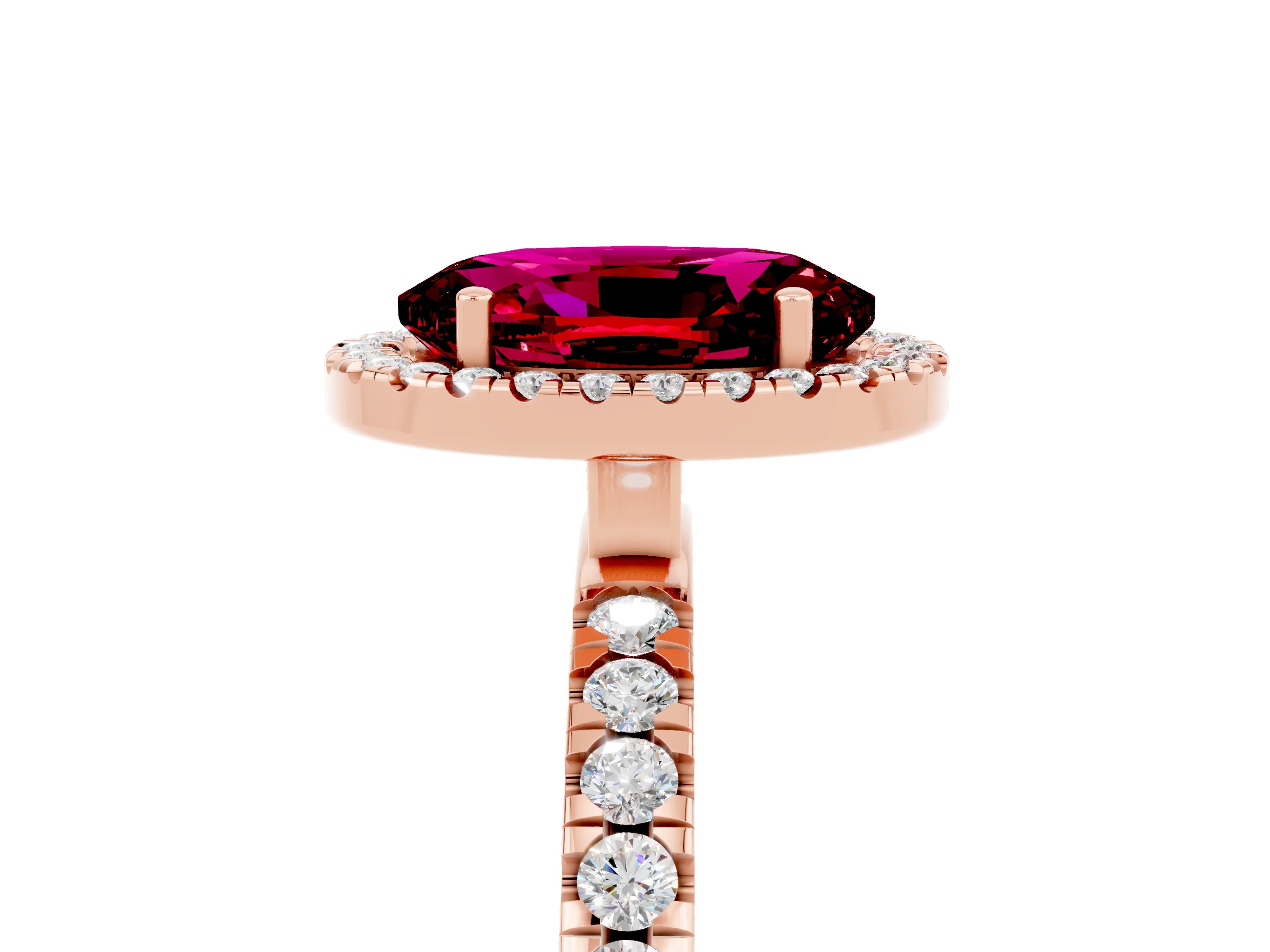 Rose gold Oval Cut Halo Diamond Pave Band with Prong Setting_5
