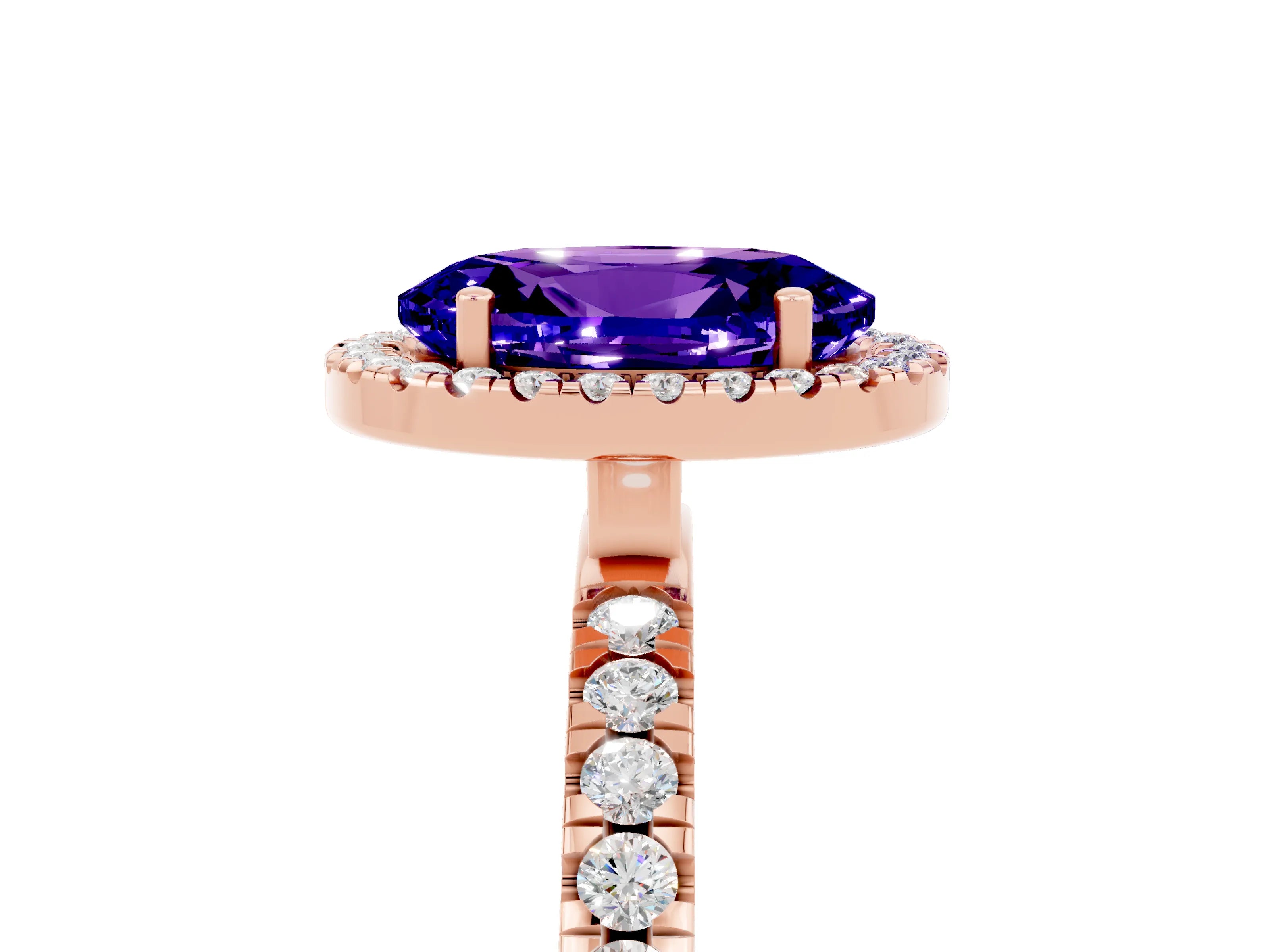 Rose gold Oval Cut Halo Diamond Pave Band with Prong Setting_5