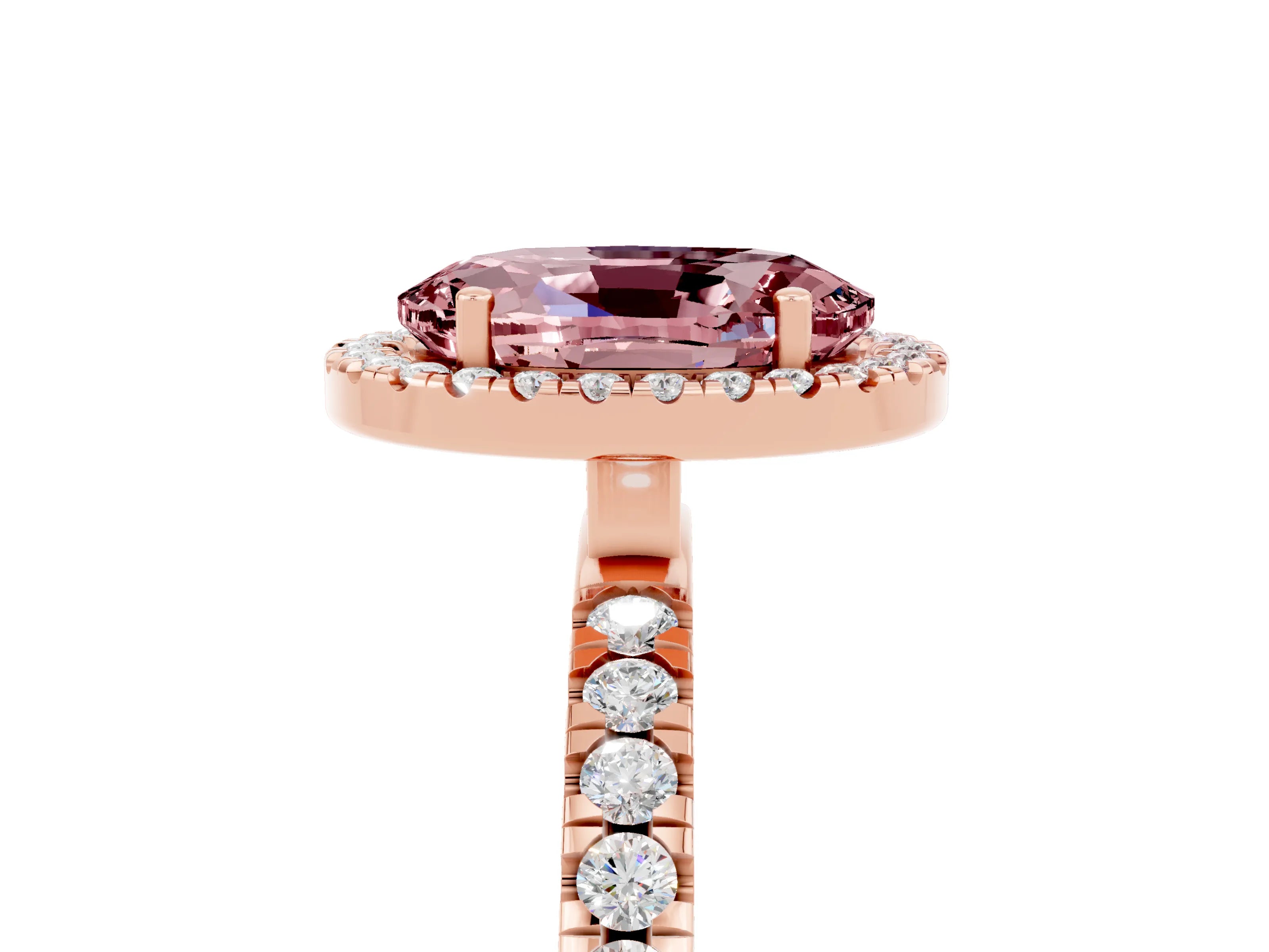 Rose gold Oval Cut Halo Diamond Pave Band with Prong Setting_5