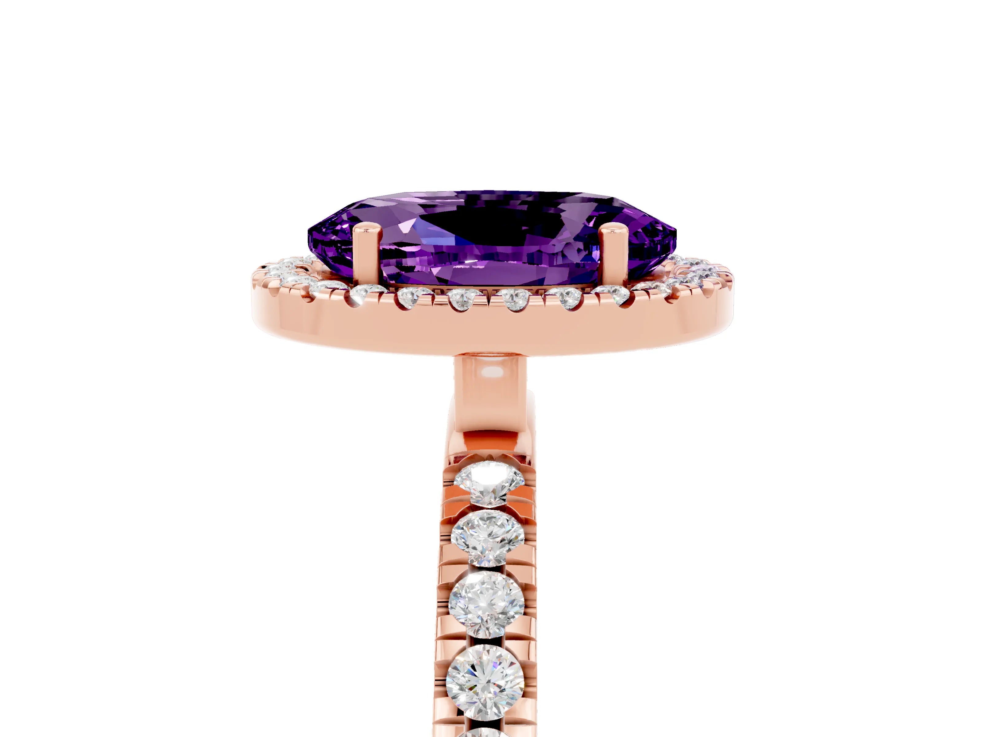Rose gold Oval Cut Halo Diamond Pave Band with Prong Setting_5