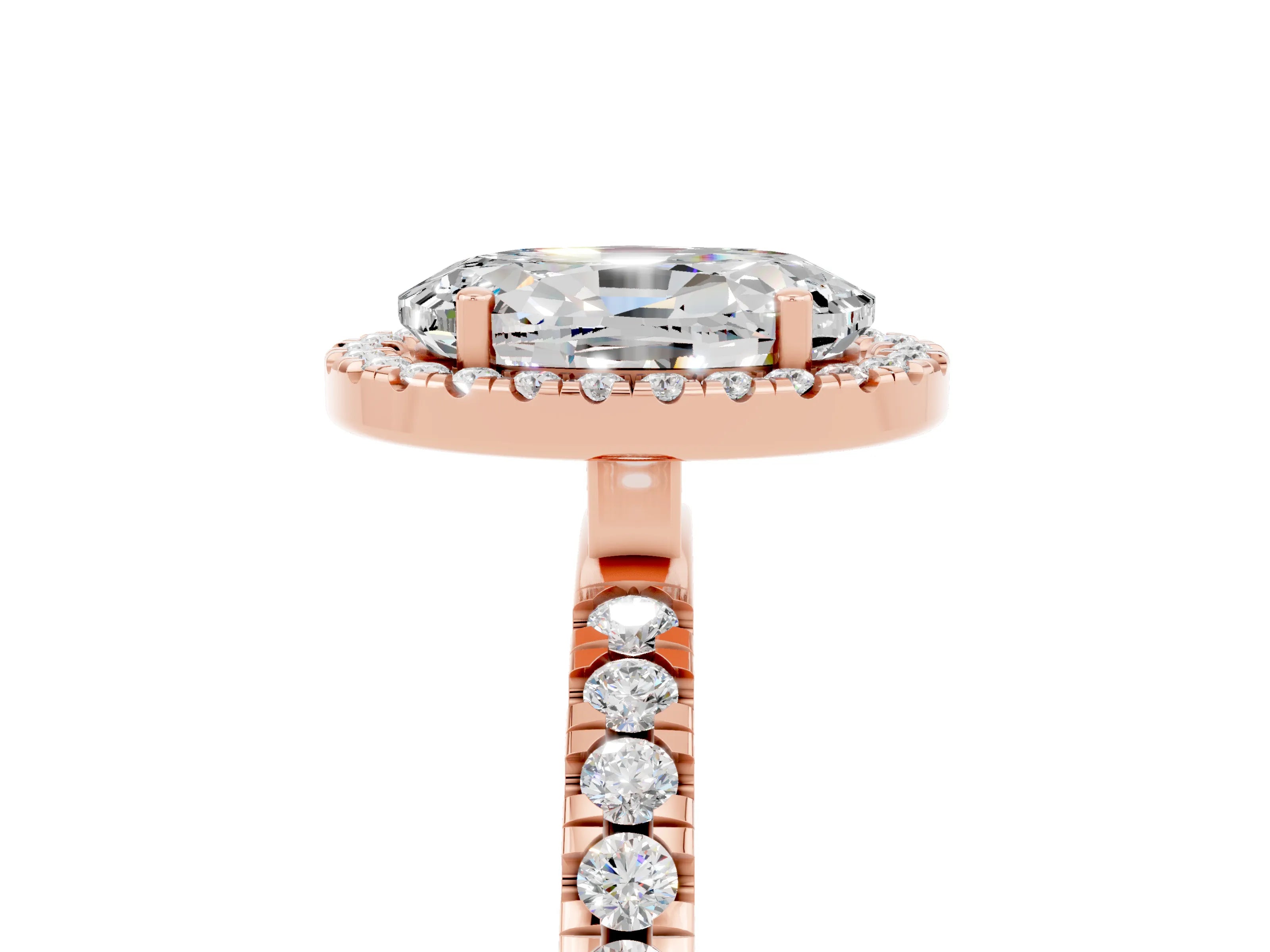 Rose gold Oval Cut Halo Diamond Pave Band with Prong Setting_5