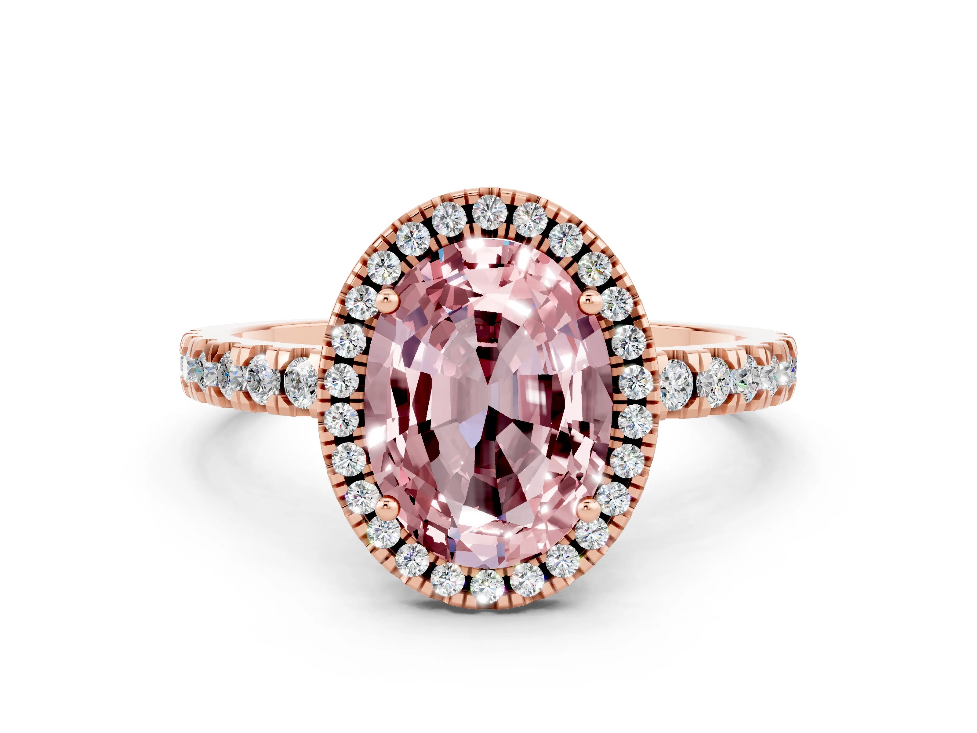 Rose gold Oval Cut Halo Diamond Pave Band with Prong Setting