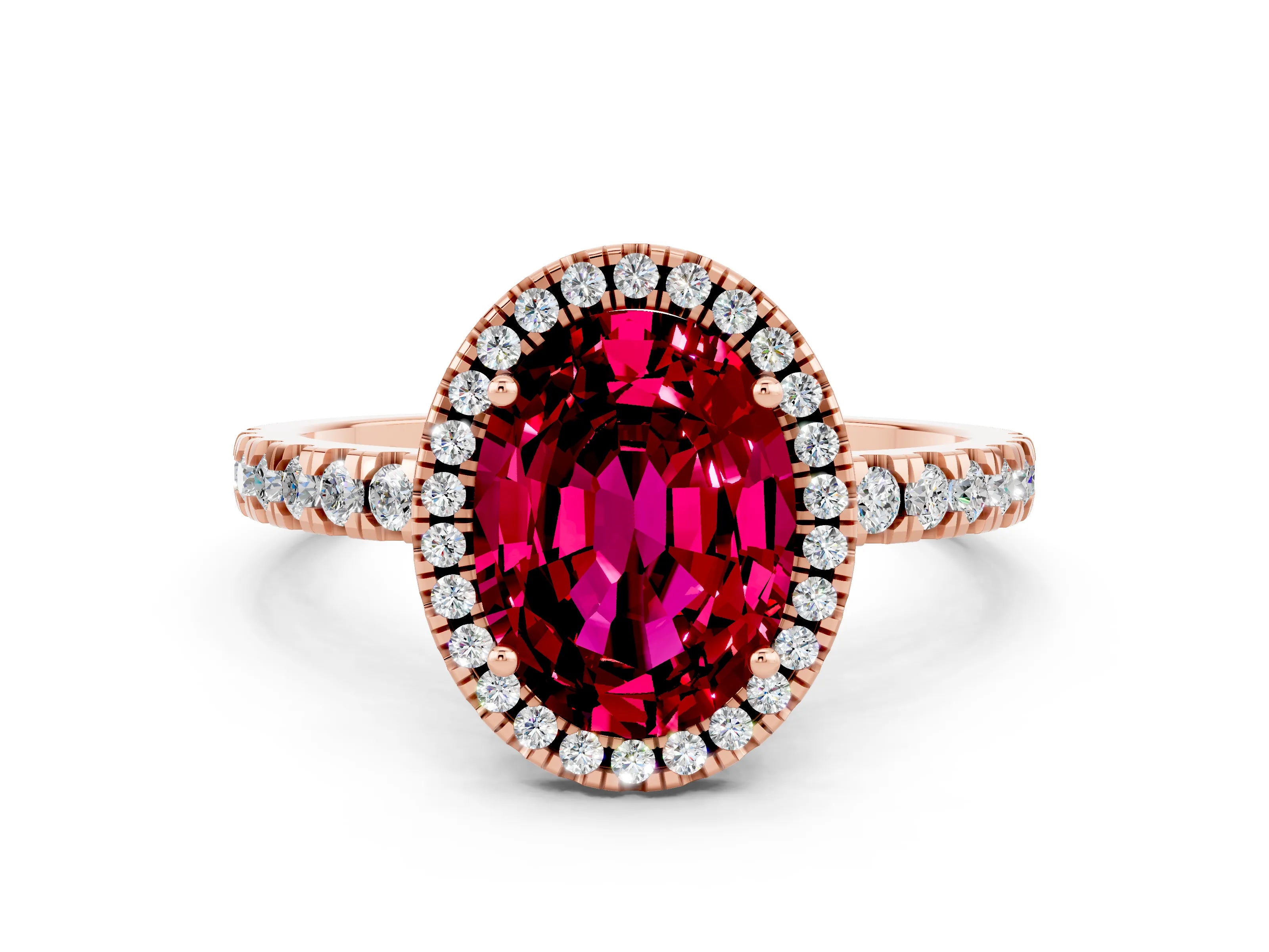 Rose gold Oval Cut Halo Diamond Pave Band with Prong Setting