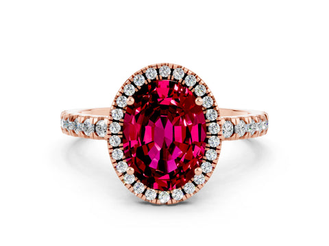 Rose gold Oval Cut Halo Diamond Pave Band with Prong Setting