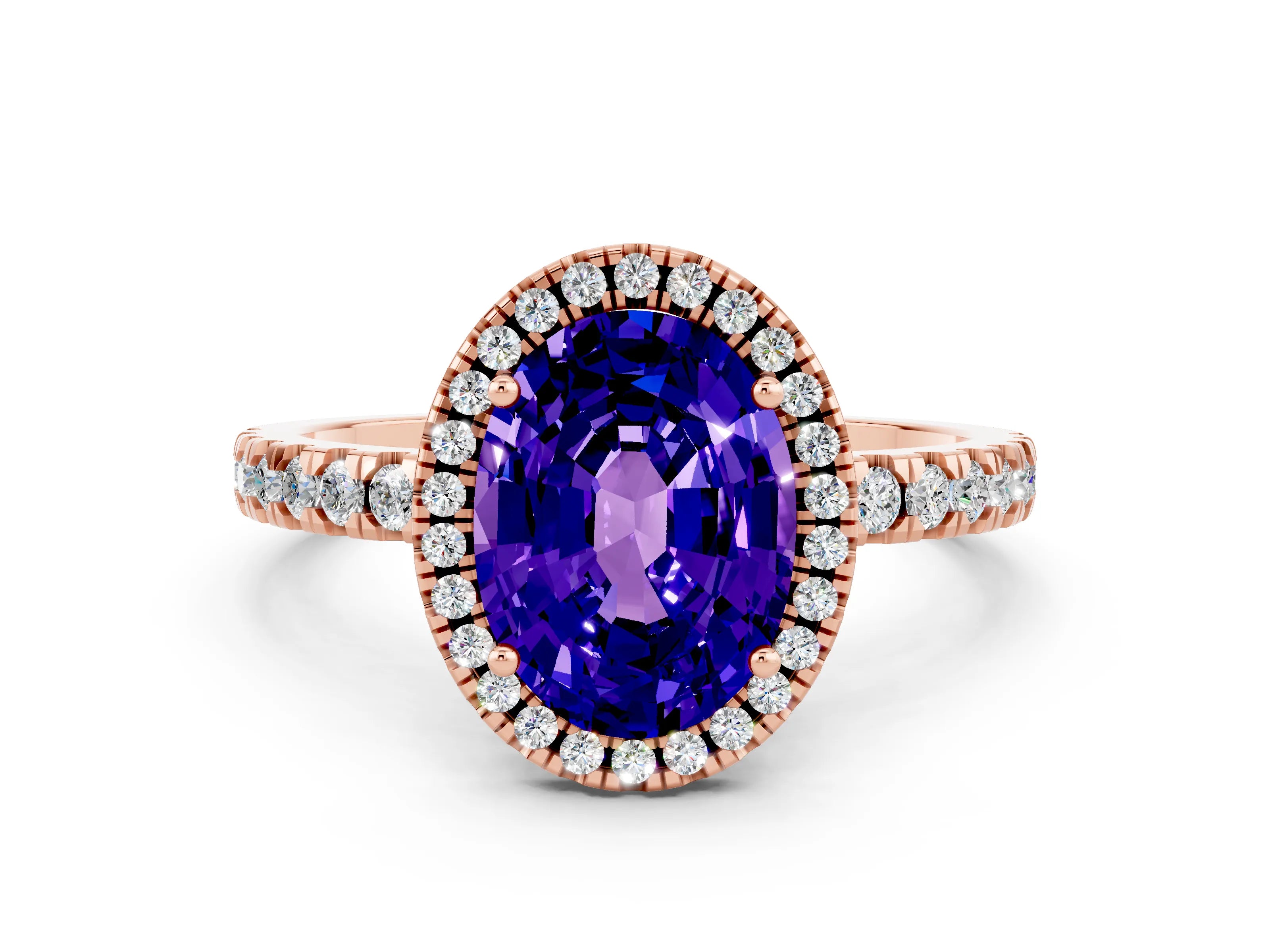 Rose gold Oval Cut Halo Diamond Pave Band with Prong Setting