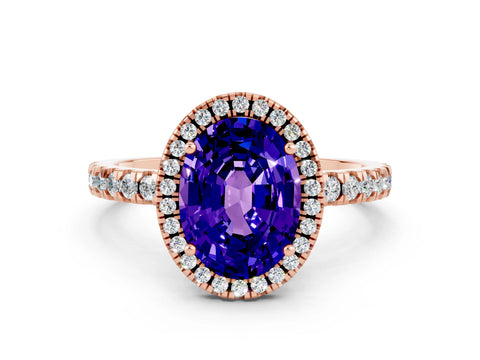 Rose gold Oval Cut Halo Diamond Pave Band with Prong Setting