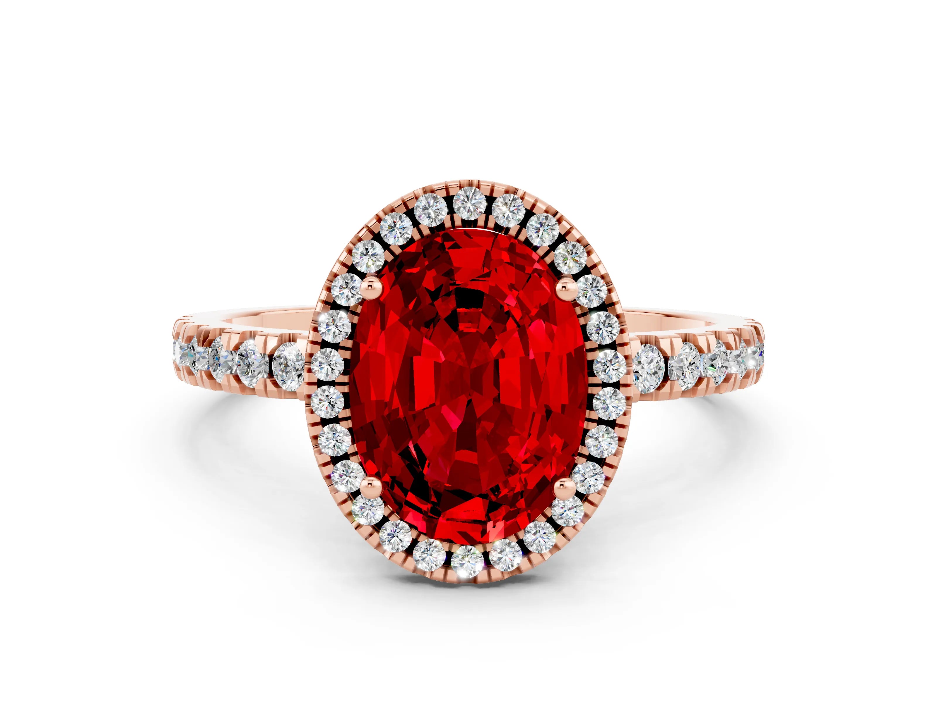 Rose gold Oval Cut Halo Diamond Pave Band with Prong Setting