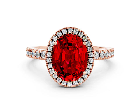 Rose gold Oval Cut Halo Diamond Pave Band with Prong Setting