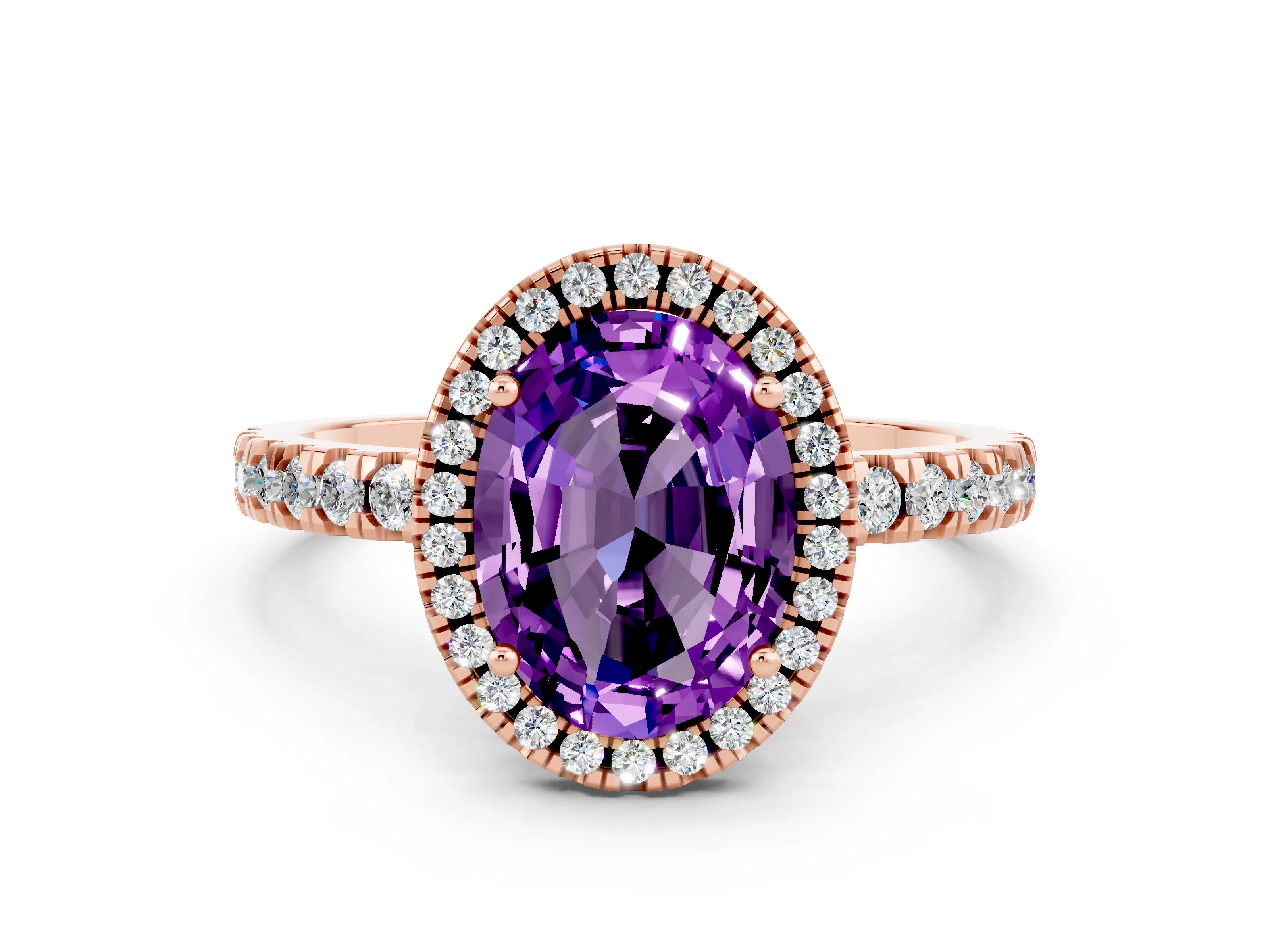 Rose gold Oval Cut Halo Diamond Pave Band with Prong Setting