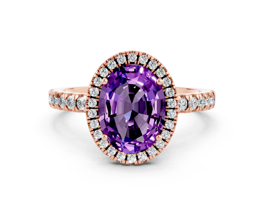 Rose gold Oval Cut Halo Diamond Pave Band with Prong Setting