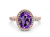 Rose gold Oval Cut Halo Diamond Pave Band with Prong Setting