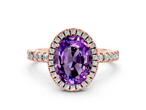 Rose gold Oval Cut Halo Diamond Pave Band with Prong Setting