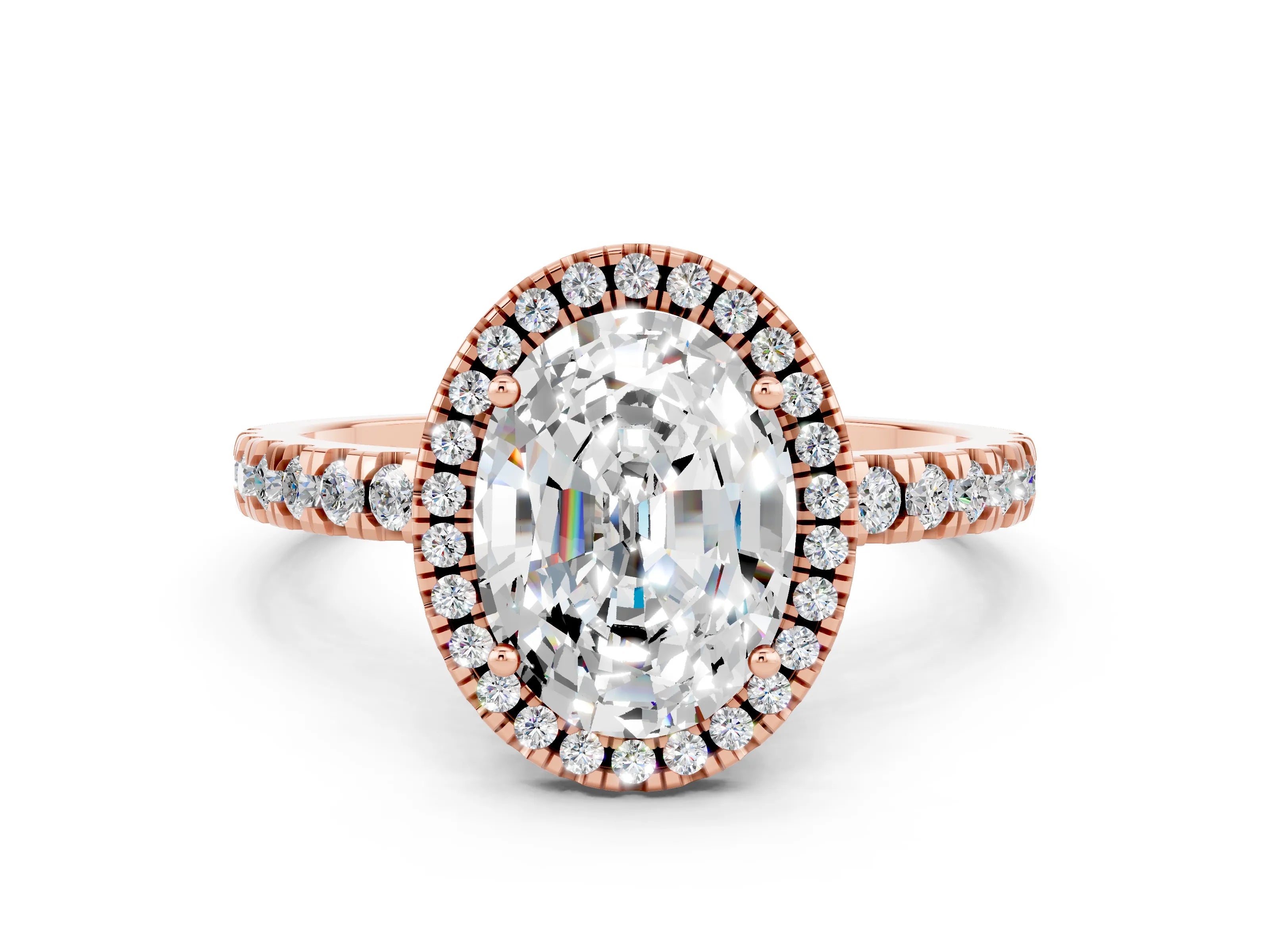Rose gold Oval Cut Halo Diamond Pave Band with Prong Setting