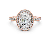 Rose gold Oval Cut Halo Diamond Pave Band with Prong Setting