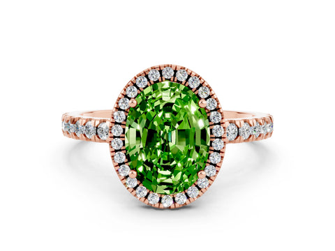 Rose gold Oval Cut Halo Diamond Pave Band with Prong Setting