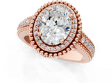 Rose gold Oval Cut Halo Diamond Ring with Beaded Split Shank and Four-Prong Setting_10