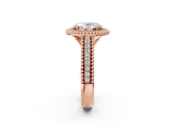 Rose gold Oval Cut Halo Diamond Ring with Beaded Split Shank and Four-Prong Setting_11