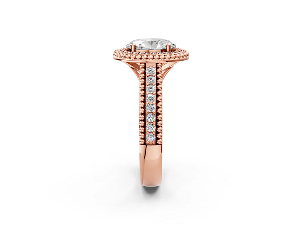 Rose Gold Oval Beaded Halo Engagement Ring Setting with Pave