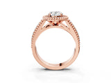 Rose gold Oval Cut Halo Diamond Ring with Beaded Split Shank and Four-Prong Setting_12