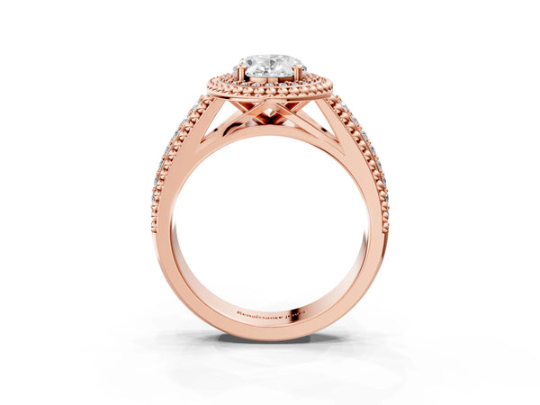 Rose Gold Oval Beaded Halo Engagement Ring Setting with Pave