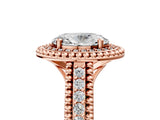 Rose gold Oval Cut Halo Diamond Ring with Beaded Split Shank and Four-Prong Setting_14