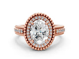 Rose gold Oval Cut Halo Diamond Ring with Beaded Split Shank and Four-Prong Setting_9