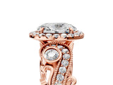 Rose gold Oval Cut Halo Diamond Ring with Milgrain and Bezel Accents on a Split Shank Band_20