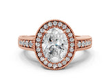 Rose gold Oval Cut Halo Diamond Ring with Pavé Band and Four-Prong Setting_82