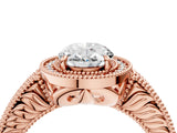 Rose gold Oval Cut Halo Diamond Ring with Pavé Band and Four-Prong Setting_86