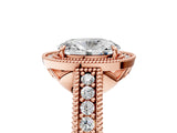 Rose gold Oval Cut Halo Diamond Ring with Pavé Band and Four-Prong Setting_87