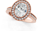 Rose gold Oval Cut Halo Diamond Ring with Pavé Band and Milgrain Prong Setting_33