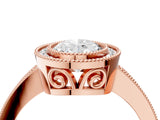 Rose gold Oval Cut Halo Diamond Ring with Pavé Band and Milgrain Prong Setting_36