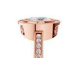 Rose gold Oval Cut Halo Diamond Ring with Pavé Band and Milgrain Prong Setting_37