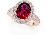 Rose gold Oval Cut Halo Diamond Ring with Pavé Band and Three-Prong Setting_1