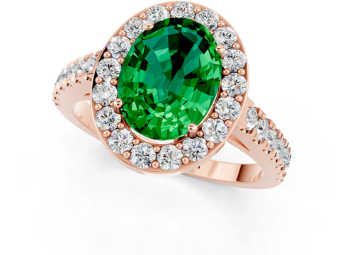 Rose gold Oval Cut Halo Diamond Ring with Pavé Band and Three-Prong Setting_1